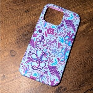 iPhone 15 Pro Max Floral Pattern Phone Case - Purple and Blue